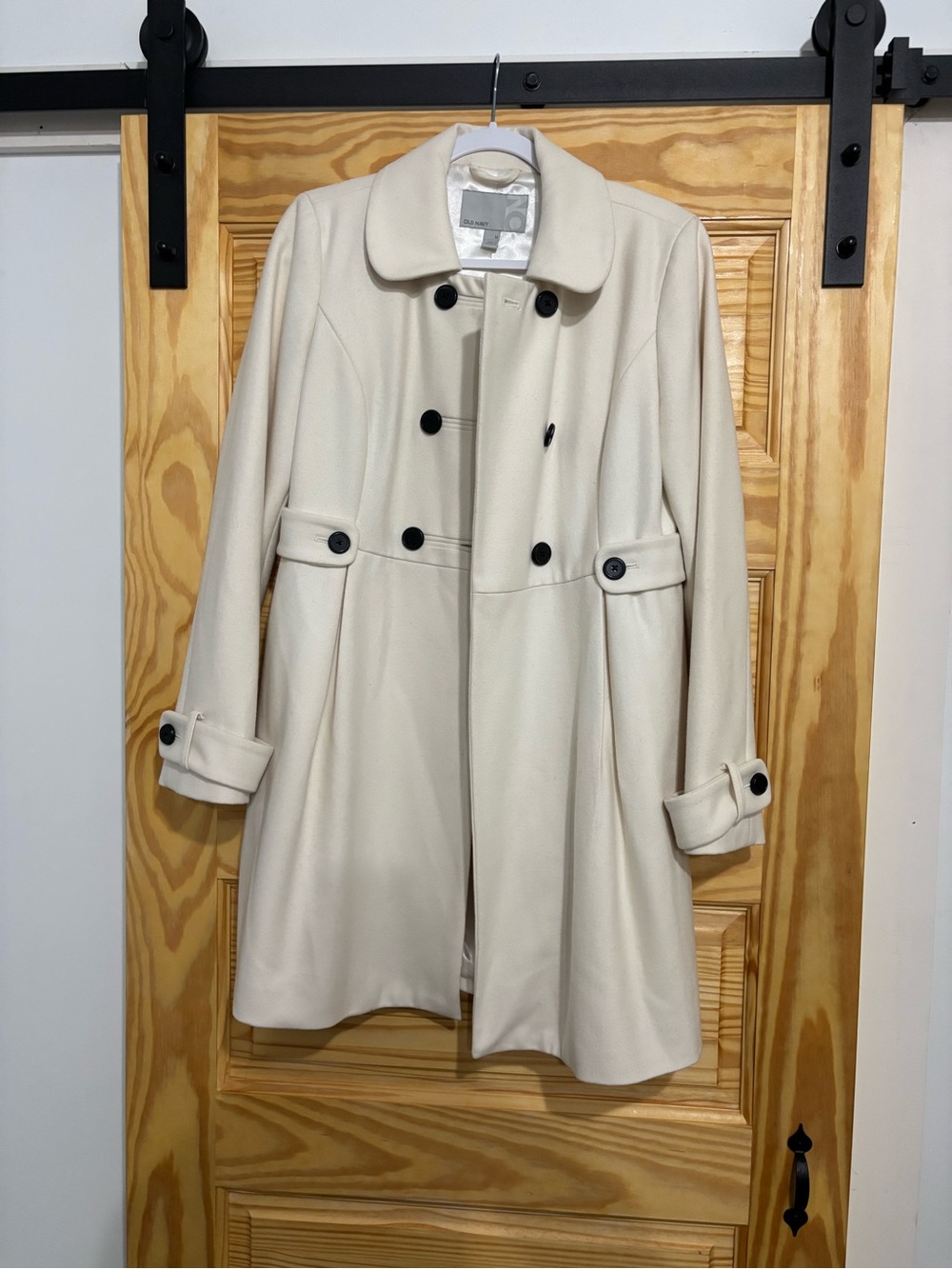 Old Navy Cream Double-Breasted Pea Coat with Black Buttons